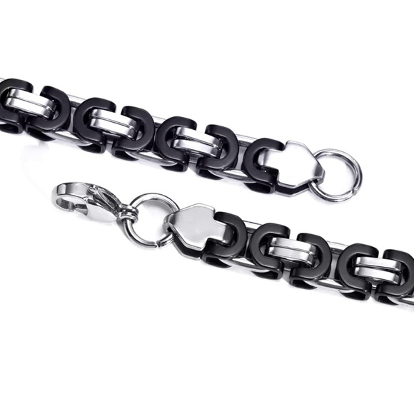 8.5mm Black Silver Link Chain Bracelets for Men Two Tone Bracelet 8” - Picture 4 of 6
